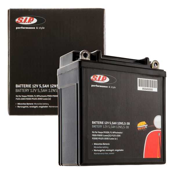 Batterie SIP 12V-5-5Ah- 12N5-5-3B f�r Vespa PK50XL FL-N Plurimatic-P80X-PX80E-Lusso (D)-P125-150X-P200E-PX125-200E-Lusso (e)- mit Batterie