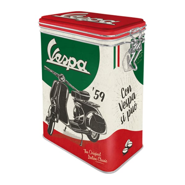Blechdose mit Motiv Vespa - The Italian Classic Motorroller gr�n-rot-schwarz-weiss 