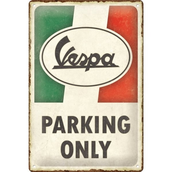 Blechschild mit Motiv Vespa Parking Only gr�n-weiss-rot 