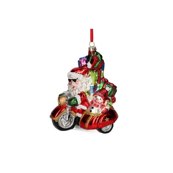 Christbaumschmuck mit Motiv Santa auf Roller mit Beiwagen mehrfarbig Christbaumschmuck mit Motiv Santa auf Roller mit Beiwagen mehrfarbig