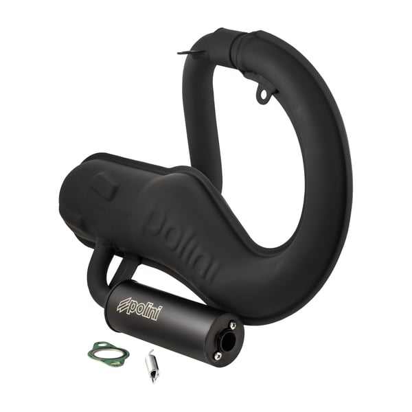 Rennauspuff POLINI Banane 200-2025-S- Stahl schwarz- D�mpfer: Aluminium Farbe (ESD): silber f�r Vespa 90-R-SS-100-125-PV-ET3