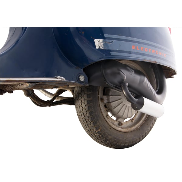 Rennauspuff POLINI Banane 200-2030-S- Stahl schwarz- D�mpfer: Aluminium Farbe (ESD): silber f�r Vespa 50-N-L-R-S-Special-SR-SS