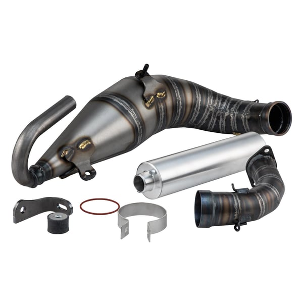 Rennauspuff QUATTRINI M3-150-S- Stahl klarlackiert- D�mpfer: Aluminium Farbe (ESD): silber f�r Vespa 90-R-SS-100-125-PV-ET3