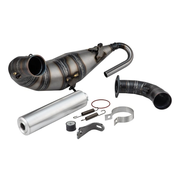 Rennauspuff QUATTRINI M3-200-S- Stahl klarlackiert- D�mpfer: Aluminium Farbe (ESD): silber f�r Vespa 90-R-SS-100-125-PV-ET3