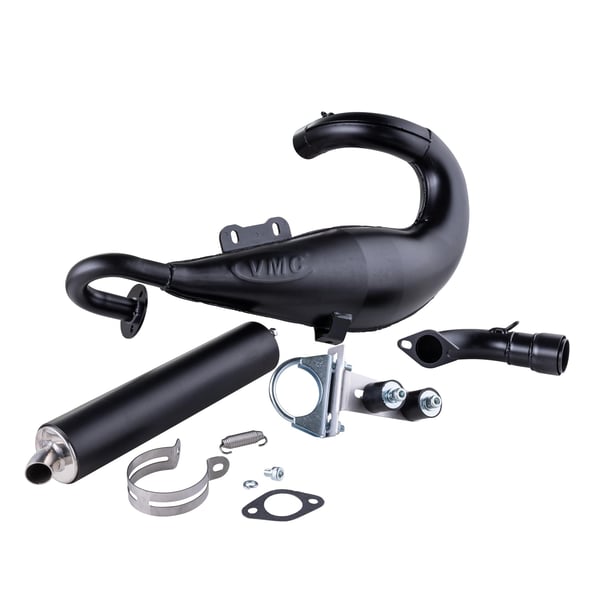 Rennauspuff VMC EVO Racer 52-S black- Stahl- D�mpfer: Aluminium Farbe (ESD): silber f�r Vespa 90-R-SS-100-125 VMA1T