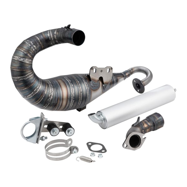 Rennauspuff VMC EVO- Stahl unlackiert- D�mpfer: Aluminium Farbe (ESD): silber f�r Vespa 90-R-SS-100-125 VMA1T