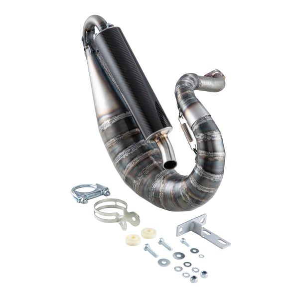 Rennauspuff VSP RACE- Stahl klarlackiert- D�mpfer: Carbon Farbe (ESD): carbon f�r Vespa 90-R-SS-100-125 VMA1T