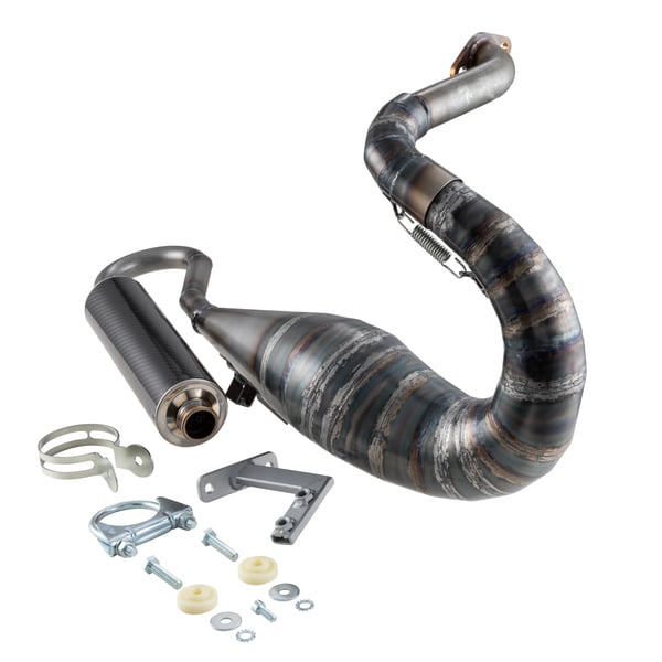 Rennauspuff VSP ROAD- Stahl klarlackiert- D�mpfer: Carbon Farbe (ESD): carbon f�r Vespa 90-R-SS-100-125-PV-ET3