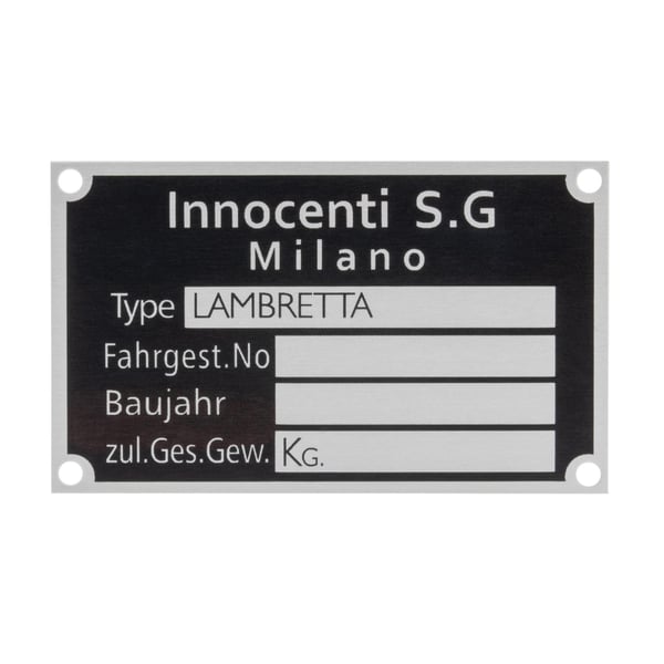 Typenschild Innocenti S-G Milano f�r Lambretta