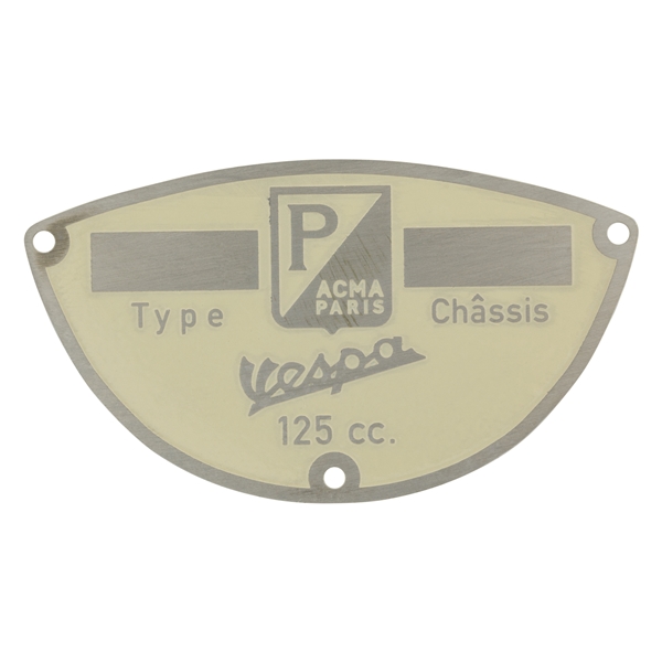 Typenschild -PIAGGIO ACMA Paris- fr Vespa ACMA 125 N -55-58 fr Vespa ACMA 125 N -55-58