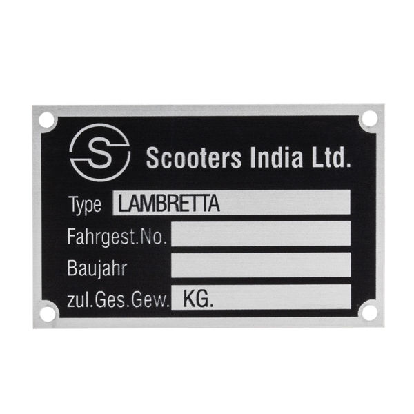 Typenschild Scooters India Ltd fr Lambretta fr Lambretta