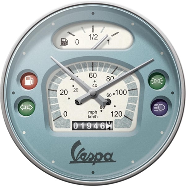 Wanduhr mit Motiv Tacho Vespa grau 